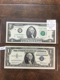 American Banknotes $2 1995 and $1 1957