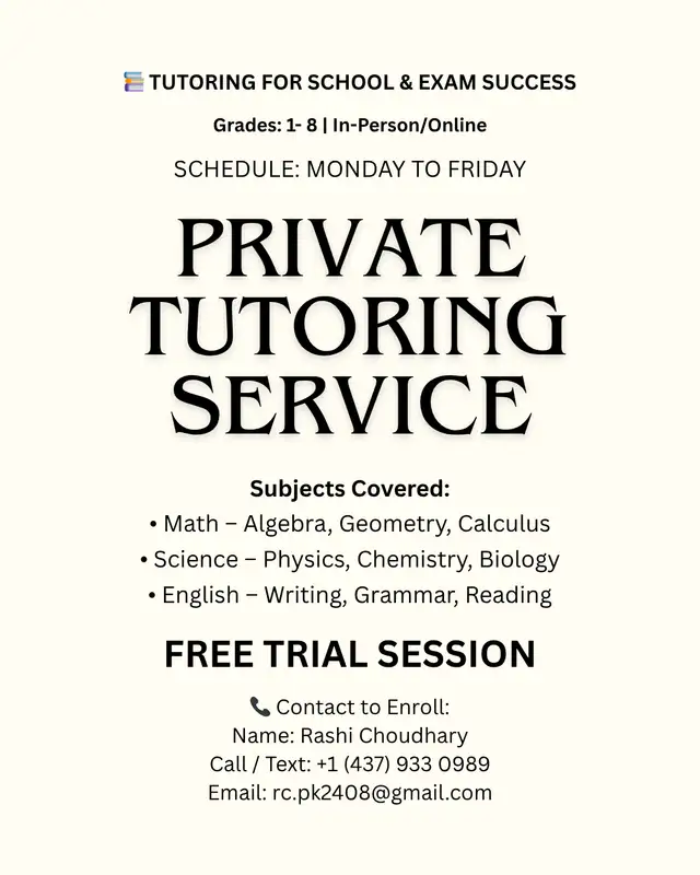 Private Tutoring, Class 1st to 8th in Part Time & Students in Mississauga / Peel Region - Image 2