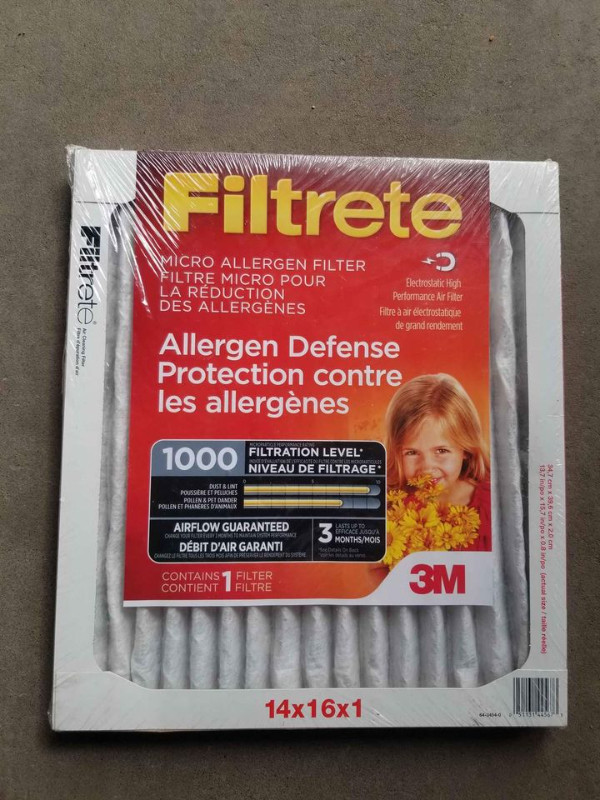 Filtrete 14x16x1 MPR 1000 Rating Pleated AC Furnace Air Filter in Heaters, Humidifiers & Dehumidifiers in Edmonton