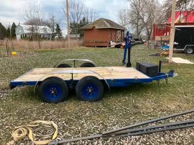 6x12 flat deck trailer tandem 5200lbs axels with Eletric winch crane asking $5500 or best offer will...