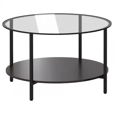 Glass-Top Round Black Coffee Table, View more