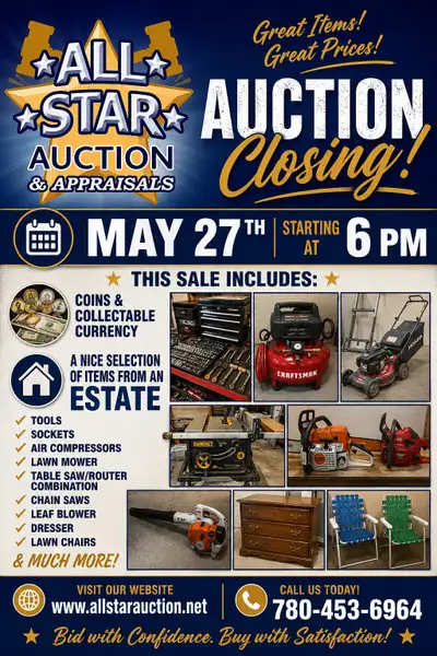 EDMONTON:  Timed Online Estate Auction - Closing May 27 @ 6 pm, View more