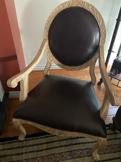 Vintage Wood and Leather Arm Chair, View more