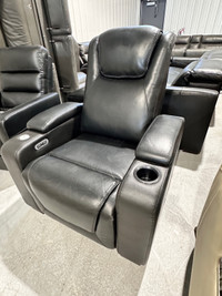 Black leather theatre chair power reclining 
