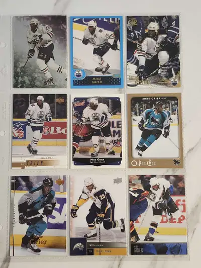 Selling 9 collectible Mike Grier hockey cards in good condition comes with album sleeve please see p...