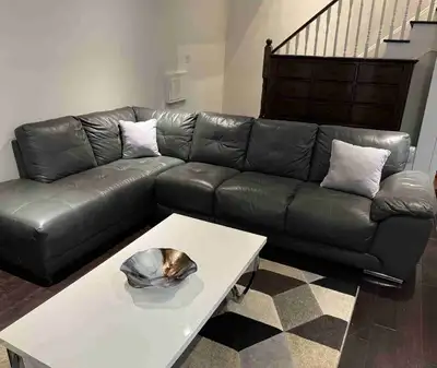 Grey Leather Sectional Couch, View more