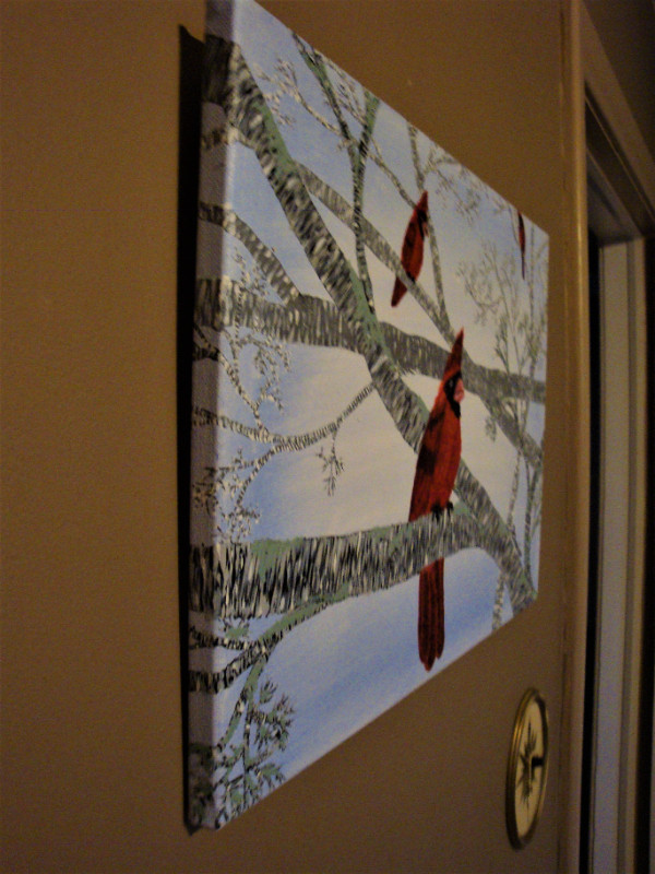 Acrylic Painting, Cardinals on Branch in Arts & Collectibles in Sudbury - Image 3