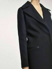 Massimo Dutti Zara Group Black Leather Detail Wool Coat Size 4