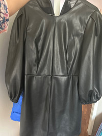 Black faux leather midi dress