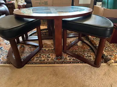 Glass and Solid Dark Wood Round Centre Coffee Table Furniture, View more