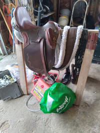 saddle,  brushes, other items for horses