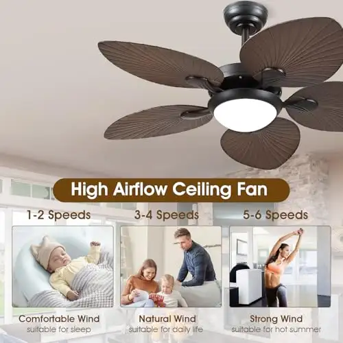 Wiviniya 44" Tropical Palm Leaf Ceiling Fan with LED Light, Remo in Indoor Lighting & Fans in Mississauga / Peel Region - Image 3