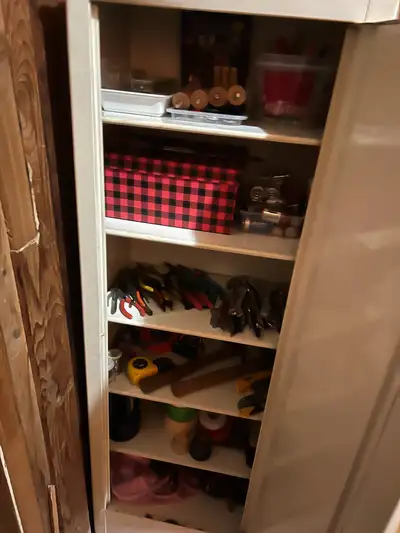 metal cabinet and tools, View more