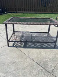 Outdoor wicker/glass coffee table (Brown color)