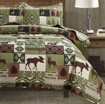 New Lodge Moose & Deer 3 Piece Green & Brown Lightweight Quilt, View more