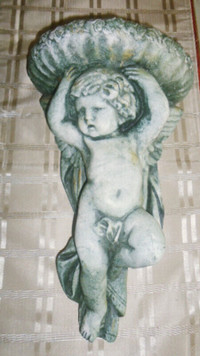 Large Beautiful Stone Angel Cherub Sconce Wall  Planter -Vintage
