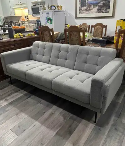 Grey Tufted 3 Seater Sofa | Mid-Century Modern Couch, View more