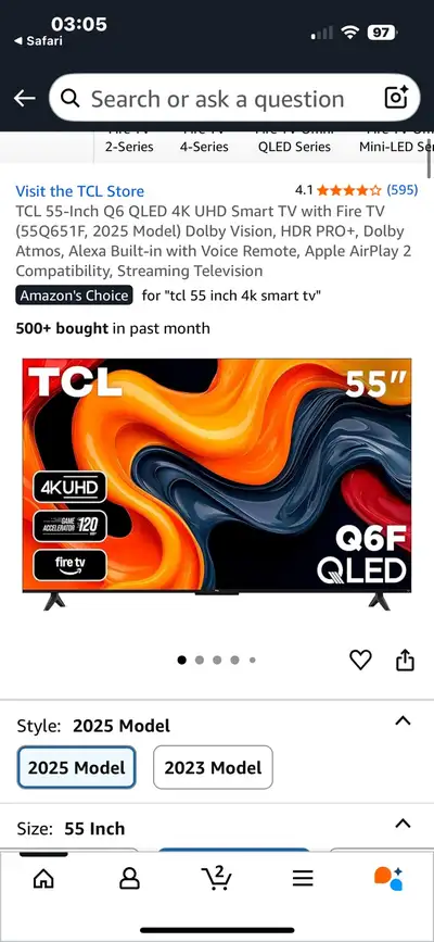 55” TCL Q6 QLED 4K UHD Smart Tv with Fire 2025!!!Tv, View more