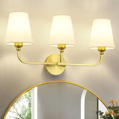 3-Light Bathroom Vanity Light, White & Gold Modern Wall Sconce w, View more