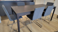 Dinner table EKEDALEN 120/180x80 Dark Brown and 6 chairs chrome