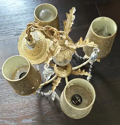 Antique chandelier with acanthus leaves and prisms, View more