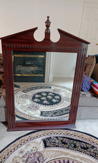 Antique Wooden Framed Mirror, 51"H (Total) x 32"W