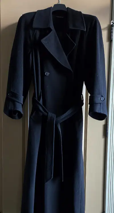 LONG BLACK 100% WOOL COAT WITH SATIN LINING, View more
