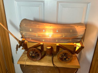 Ant/Vt Hand Crafted Wood Stagecoach Lamp with Two Horses 