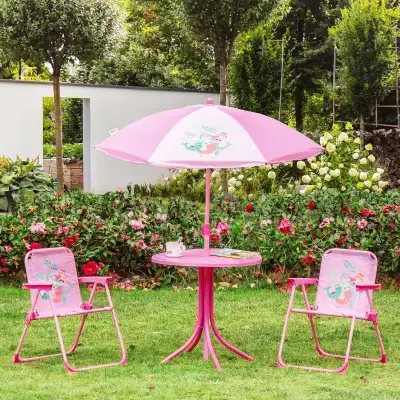 Kids Folding Picnic Table and Chair Set Pattern Outdoor Garden Patio Backyard with Removable & Heigh...