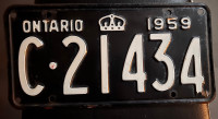 1959 Ontario License Plate 