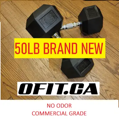 $125- 50lbs Pair Brand New Rubber Hex Dumbbells Weights, View more