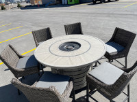 7-Piece Bar Height Patio Fire Table - NEW