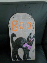 Halloween Themed Items (sign, cat, HotPlaholders, candy buckets)