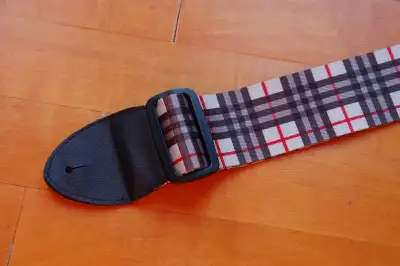 PLAID GUITAR STRAP, 5 CM WIDE X 198 CM LONG, EXCELLENT CONDITION, View more