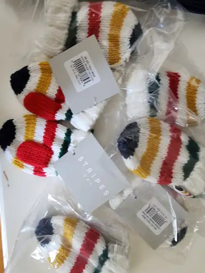 Iconic HBC stripes tiny mitts for tree or gift hanging Dozens available , discounts apply to larger...