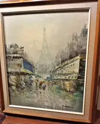 MCM Impressionist Paris Streetscape Oil Painting by Rambert!