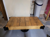 GENTLY USED, TRAIN STATION TROLLEY RECLAIMED WOOD & IRON TABLE!