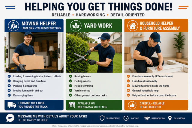 Moving Labor (No Truck) | Yard Work | Furniture Assembly