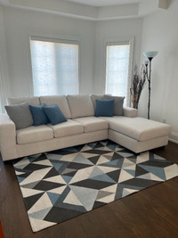 Area Rug Washable Geometric 5 by 8 - blue and grey