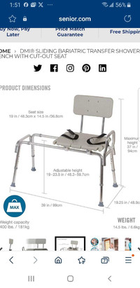 DMI Sliding Transfer Bench Shower Chair with Cut-Out Seat brand 