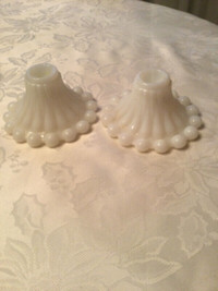 MILK GLASS CANDLE HOLDERS AND CANDY DISHES