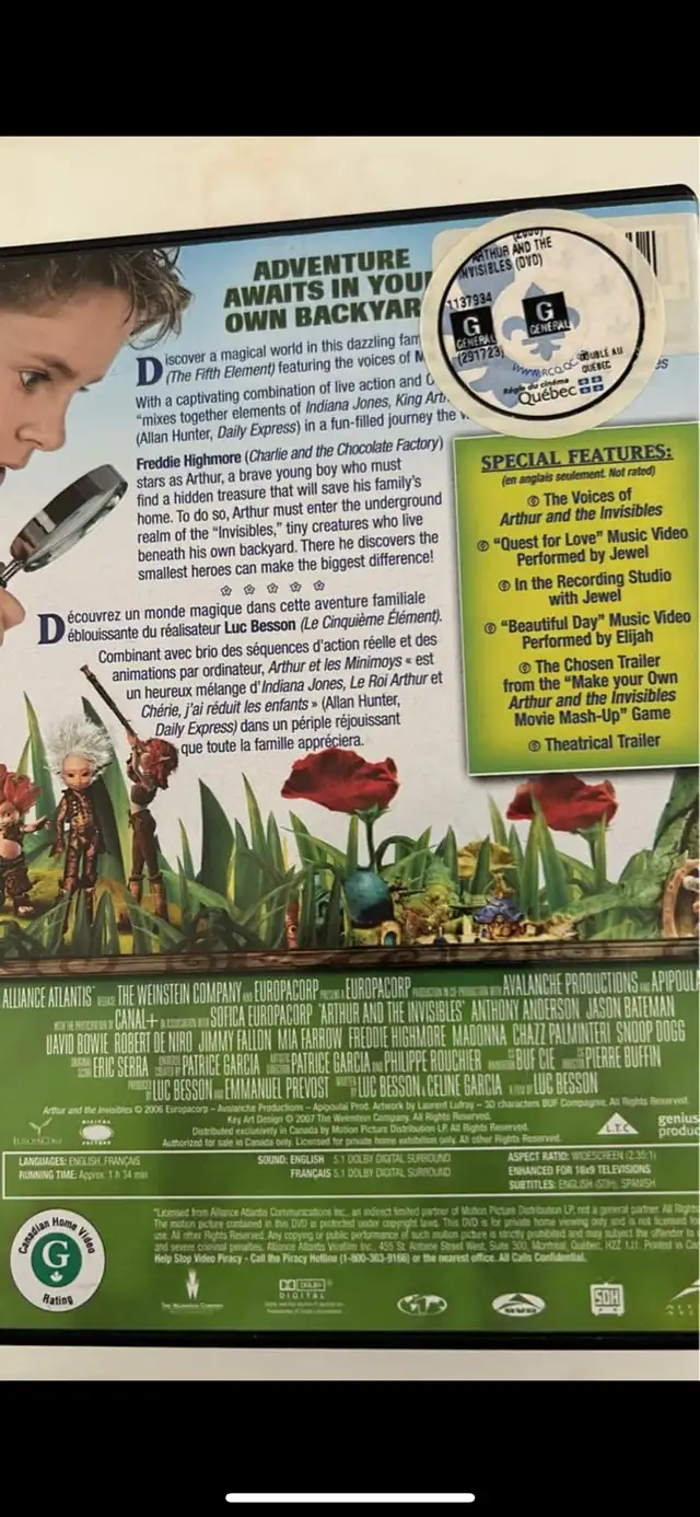 Arthur and the Minimoys DVD for $562863261486721121