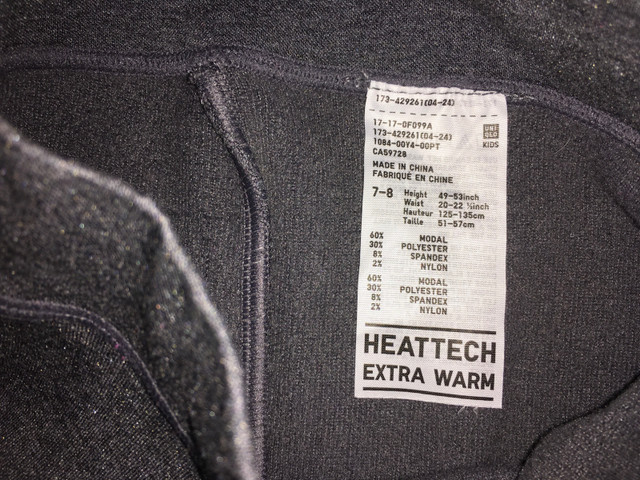 UNIQLO HEATTECH LEGGINGS (EXTRA WARM) - SIZE 7-8T in Kids & Youth in City of Toronto - Image 4