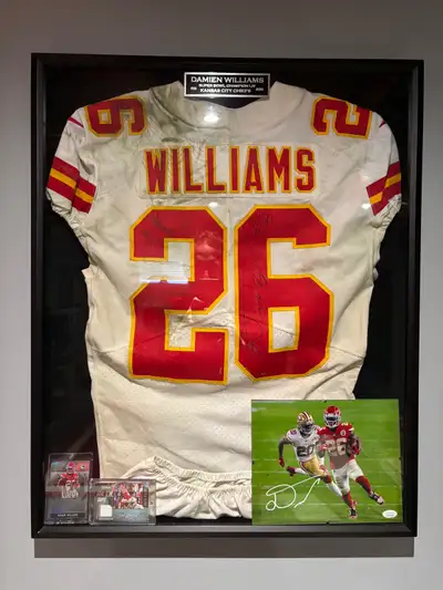 Game Used and signed Damien Williams jersey with frame,etc, View more
