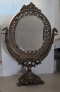 Antique Victorian Brass Vanity Swivel Mirror Frame With Mirror