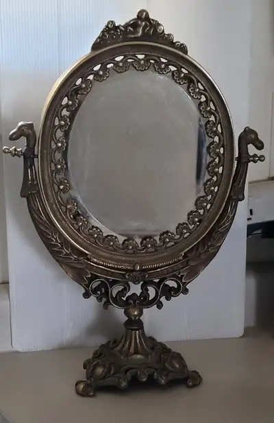Antique Victorian Brass Vanity Swivel Mirror Frame With Mirror, View more