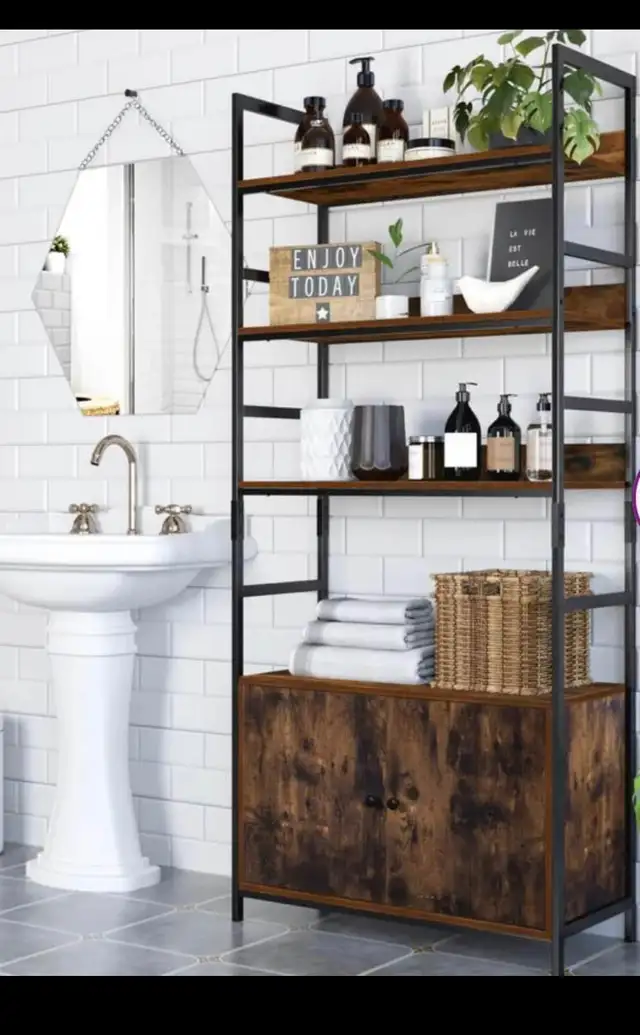 Modern Bookshelf 3 Tier Free Standing Wood Look Ladder Shelf Sto in Bookcases & Shelving Units in Hamilton - Image 9