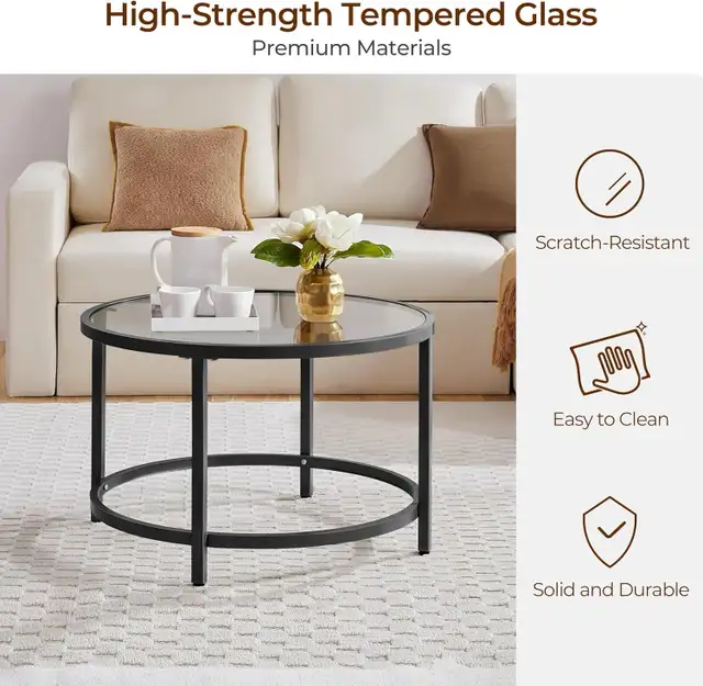 27.6" Round Glass Coffee Table, Small Coffee Table for Living Ro in Coffee Tables in Markham / York Region - Image 7