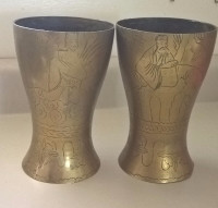 Rare Old Handcrafted Vintage Brass Chinese Vases Hand Engraved