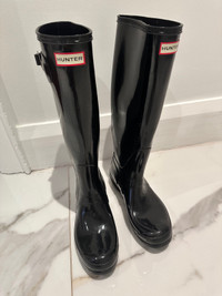 Black Gloss Hunter Boots size 9